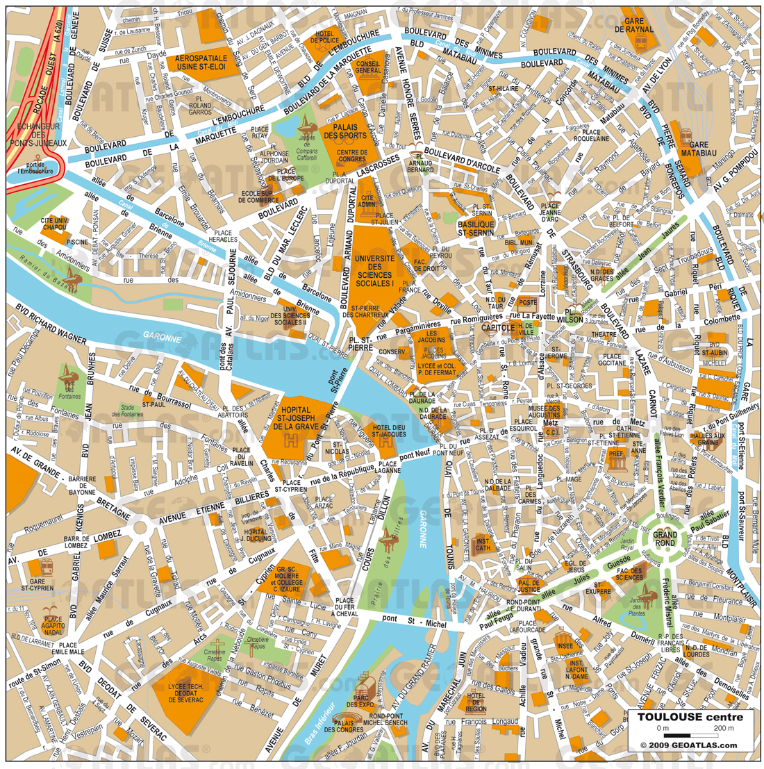 Map of Toulouse city center